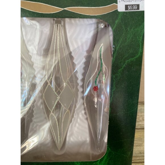 Vintage Bradford Trimmeries Icicle Finial Glass Ornaments Set 4 Frosted in Box - Picture 2 of 9